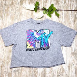 {MTV} Music Television Gray Blue Tie Dye Crop Top